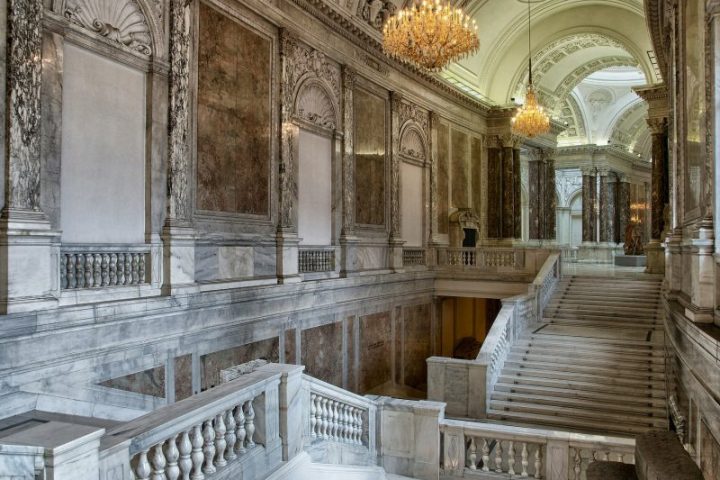 a large stone building with many windows